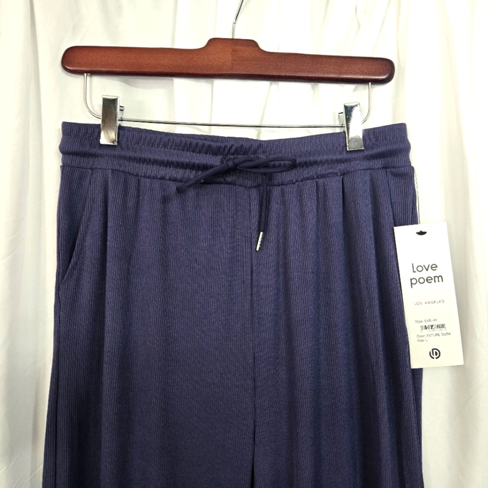 Love Poem Eve 01  Wide Leg Pants Purple/Blue Ribbed Drawstring Waist